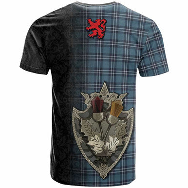 Scottish Earl of St Andrews Clan Tartan T-Shirt - Half Thistle Flowers Celtic Design Back Side Tartan Plaid