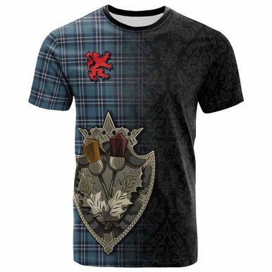 Scottish Earl of St Andrews Clan Tartan T-Shirt - Half Thistle Flowers Celtic Design Front Side Tartan Plaid