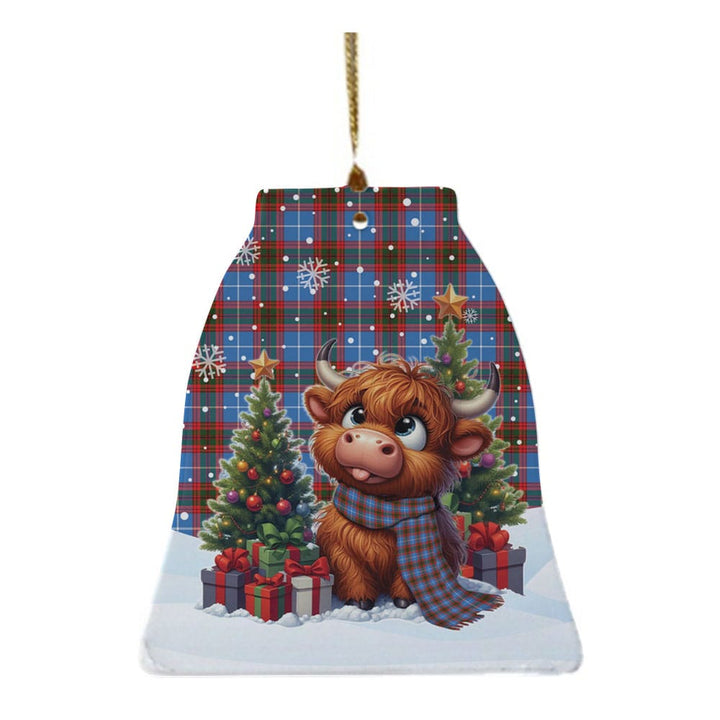 Scottish Edinburgh District Clan Tartan Ceramic Ornament Cute Highland Cow Christmas Bell Style Tartan Plaid