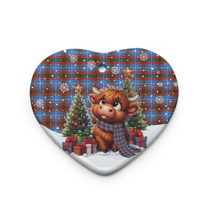 Scottish Edinburgh District Clan Tartan Ceramic Ornament Cute Highland Cow Christmas Heart Style Tartan Plaid