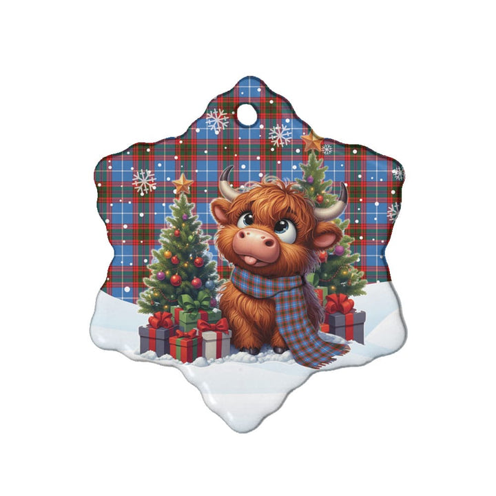 Scottish Edinburgh District Clan Tartan Ceramic Ornament Cute Highland Cow Christmas Snow Flake Style Tartan Plaid
