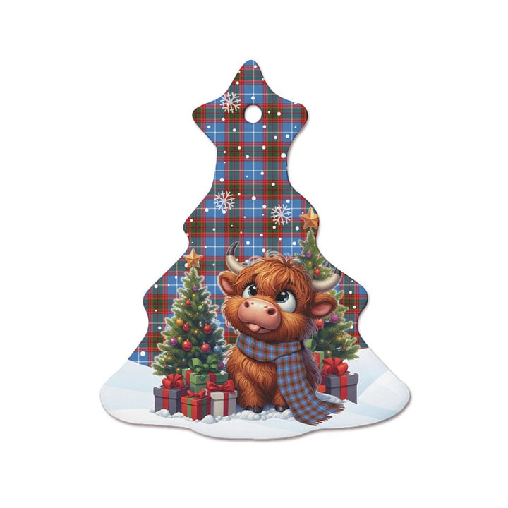 Scottish Edinburgh District Clan Tartan Ceramic Ornament Cute Highland Cow Christmas Tree Style Tartan Plaid