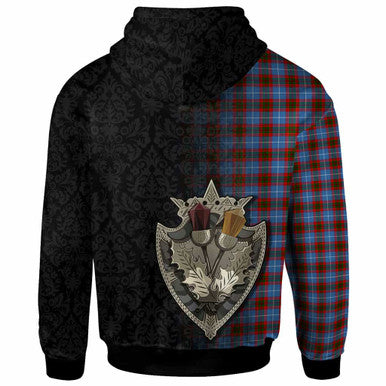 Scottish Edinburgh District Clan Tartan Hoodie - Half Thistle Flowers Celtic Design Back Side Tartan Plaid
