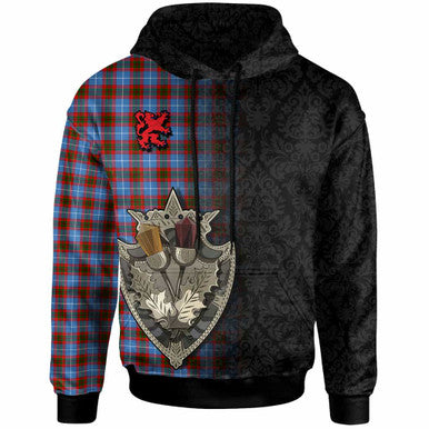Scottish Edinburgh District Clan Tartan Hoodie - Half Thistle Flowers Celtic Design Front Side Tartan Plaid