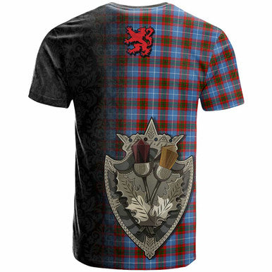 Scottish Edinburgh District Clan Tartan T-Shirt - Half Thistle Flowers Celtic Design Back Side Tartan Plaid