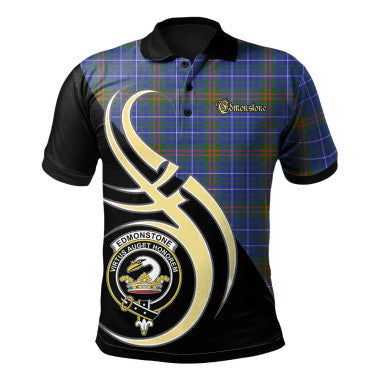 Scottish Edmonstone Clan Crest Tartan Polo Shirt Believe in Me Front Side Tartan Plaid