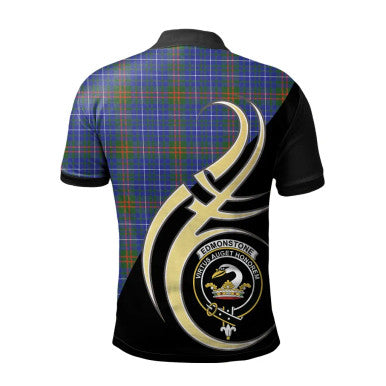 Scottish Edmonstone Clan Crest Tartan Polo Shirt Believe in Me Back Side Tartan Plaid