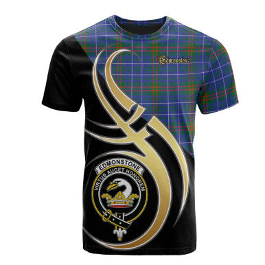 Scottish Edmonstone Clan Crest Tartan T-Shirt Believe in Me Front Side Tartan Plaid