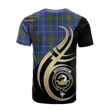 Scottish Edmonstone Clan Crest Tartan T-Shirt Believe in Me Back Side Tartan Plaid