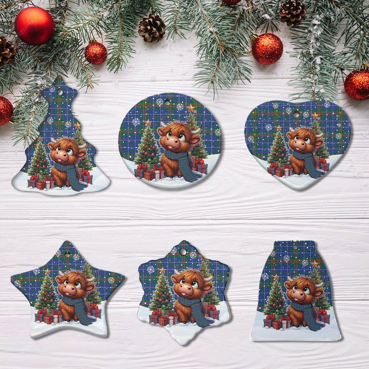 Scottish Edmonstone Clan Tartan Ceramic Ornament Cute Highland Cow Christmas All Style Tartan Plaid
