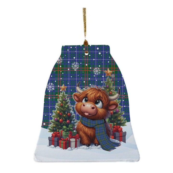 Scottish Edmonstone Clan Tartan Ceramic Ornament Cute Highland Cow Christmas Bell Style Tartan Plaid