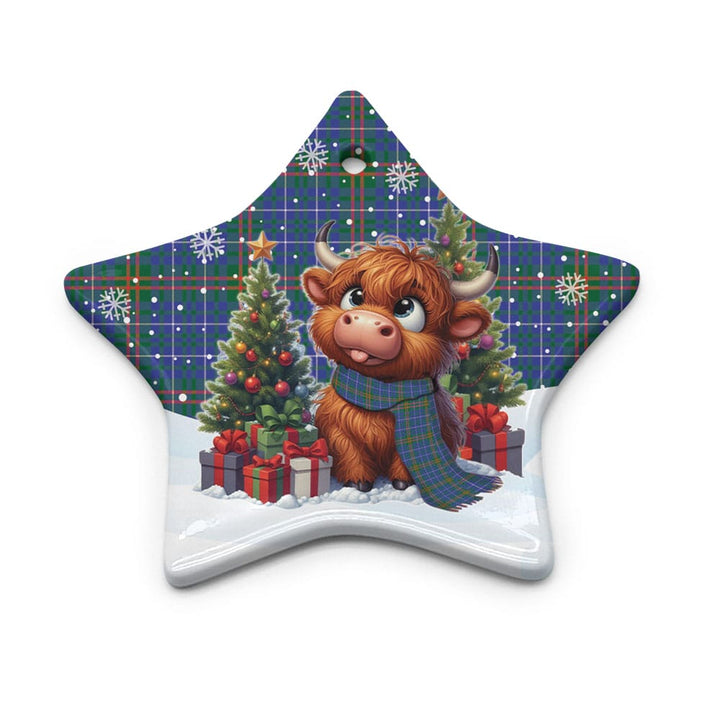 Scottish Edmonstone Clan Tartan Ceramic Ornament Cute Highland Cow Christmas Star Style Tartan Plaid