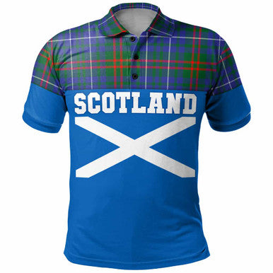Scottish Edmonstone Clan Tartan Polo Shirt - Lion Rampant of Scotland With Flag Front Side Tartan Plaid