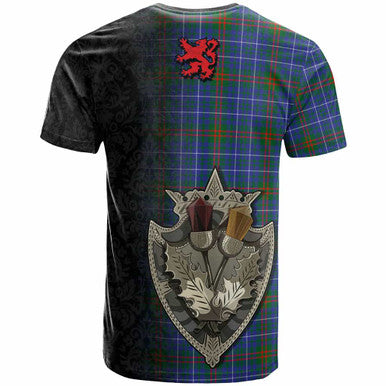 Scottish Edmonstone Clan Tartan T-Shirt - Half Thistle Flowers Celtic Design Back Side Tartan Plaid