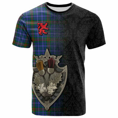 Scottish Edmonstone Clan Tartan T-Shirt - Half Thistle Flowers Celtic Design Front Side Tartan Plaid
