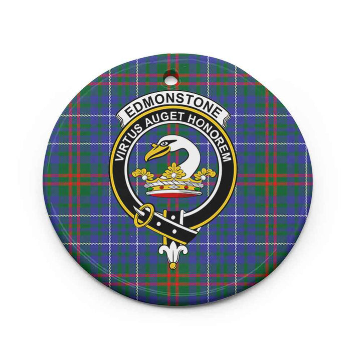 Scottish Edmonstone (of Duntreath) Clan Crest Tartan Ceramic Ornament Circle Shape Tartan Plaid
