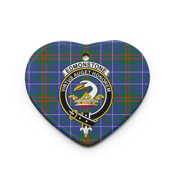 Scottish Edmonstone (of Duntreath) Clan Crest Tartan Ceramic Ornament Heart Shape Tartan Plaid