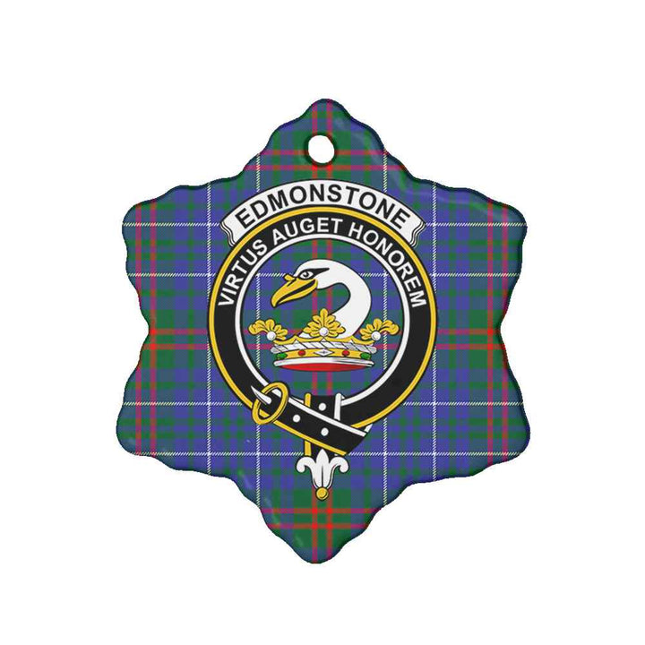 Scottish Edmonstone (of Duntreath) Clan Crest Tartan Ceramic Ornament Snow Flake Shape Tartan Plaid
