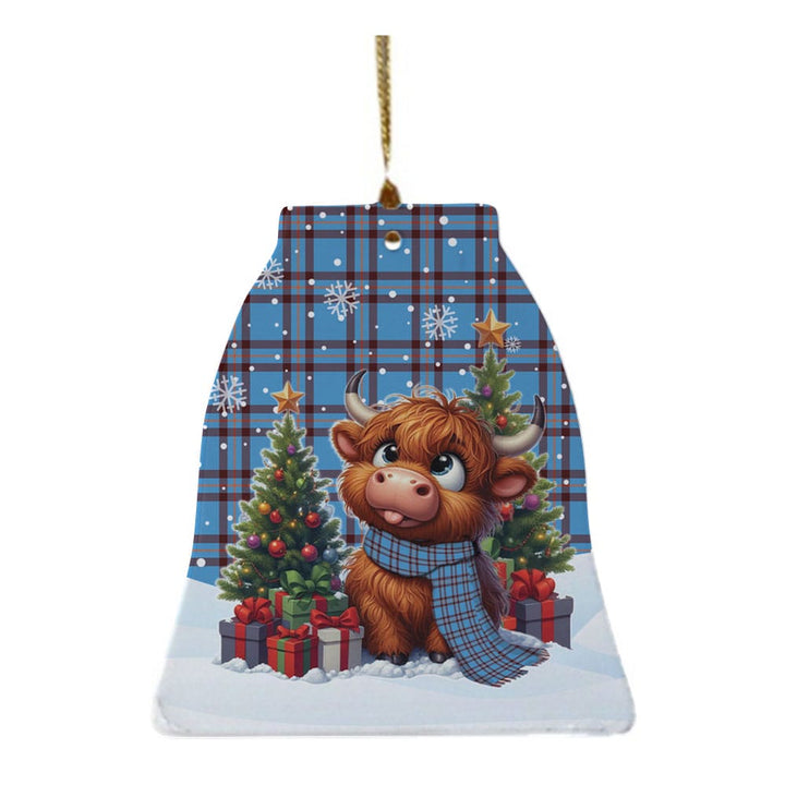 Scottish Elliot Ancient Clan Tartan Ceramic Ornament Cute Highland Cow Christmas Bell Style Tartan Plaid