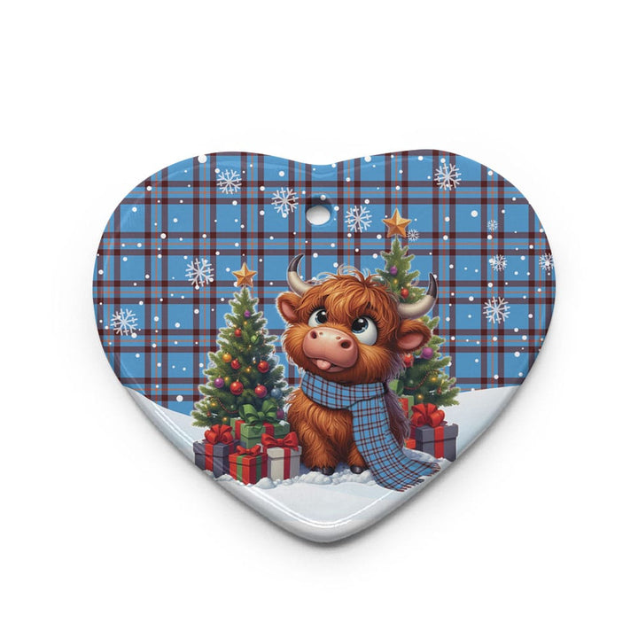 Scottish Elliot Ancient Clan Tartan Ceramic Ornament Cute Highland Cow Christmas Heart Style Tartan Plaid