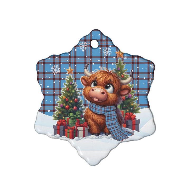 Scottish Elliot Ancient Clan Tartan Ceramic Ornament Cute Highland Cow Christmas Snow Flake Style Tartan Plaid
