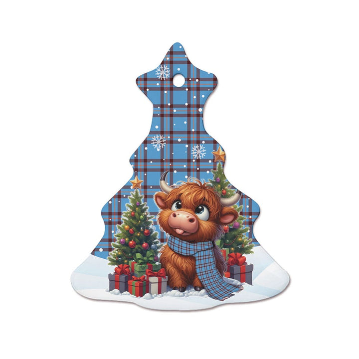 Scottish Elliot Ancient Clan Tartan Ceramic Ornament Cute Highland Cow Christmas Tree Style Tartan Plaid