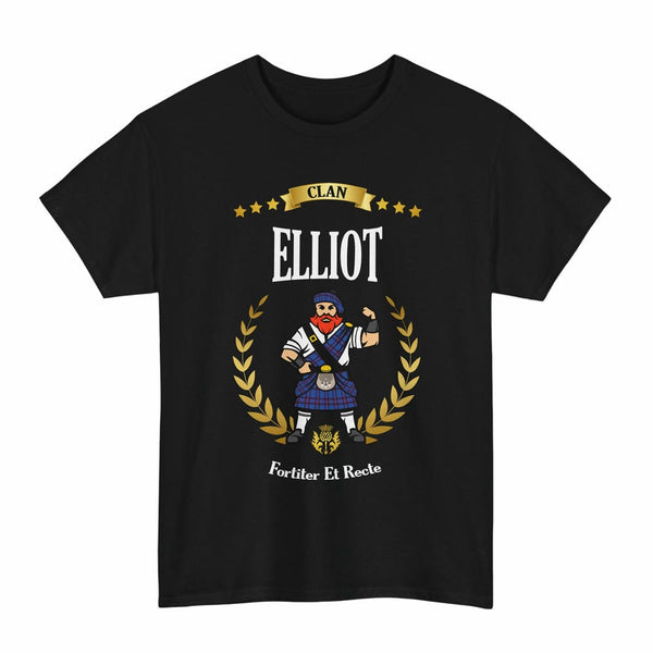 Scottish Elliot Clan Tartan T-Shirt - Motto Scotsman Tartan Plaid Black Color