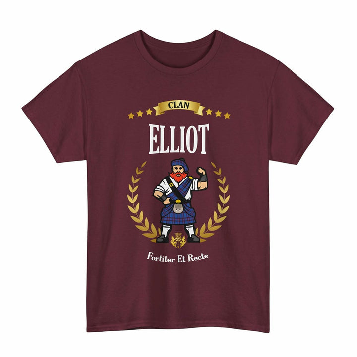 Scottish Elliot Clan Tartan T-Shirt - Motto Scotsman Tartan Plaid Maroon Color