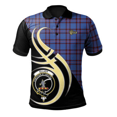 Scottish Elliot Modern Clan Crest Tartan Polo Shirt Believe in Me Front Side Tartan Plaid