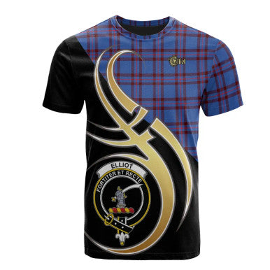 Scottish Elliot Modern Clan Crest Tartan T-Shirt Believe in Me Front Side Tartan Plaid
