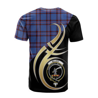 Scottish Elliot Modern Clan Crest Tartan T-Shirt Believe in Me Back Side Tartan Plaid