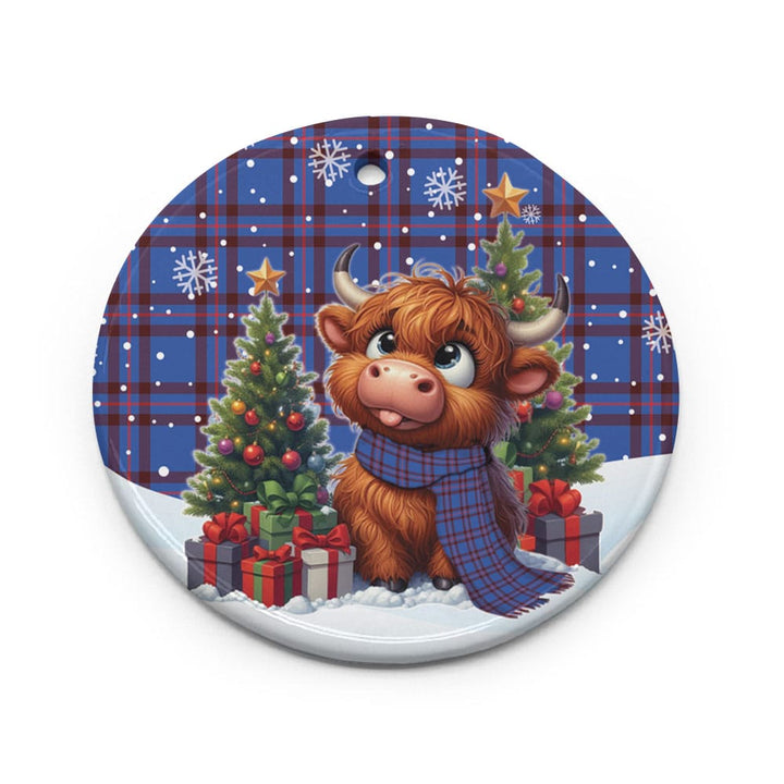 Scottish Elliot Modern Clan Tartan Ceramic Ornament Cute Highland Cow Christmas Circle Style Tartan Plaid