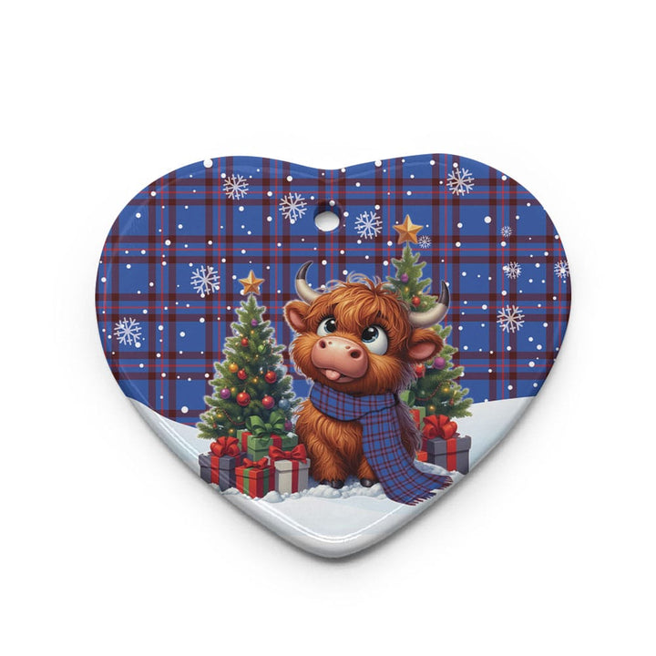 Scottish Elliot Modern Clan Tartan Ceramic Ornament Cute Highland Cow Christmas Heart Style Tartan Plaid