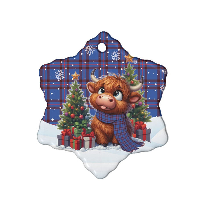 Scottish Elliot Modern Clan Tartan Ceramic Ornament Cute Highland Cow Christmas Snow Flake Style Tartan Plaid