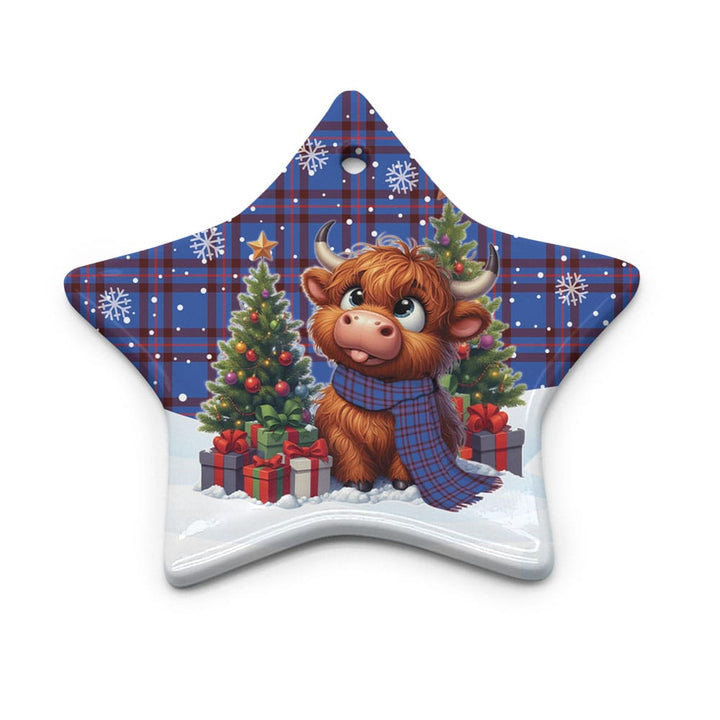 Scottish Elliot Modern Clan Tartan Ceramic Ornament Cute Highland Cow Christmas Star Style Tartan Plaid