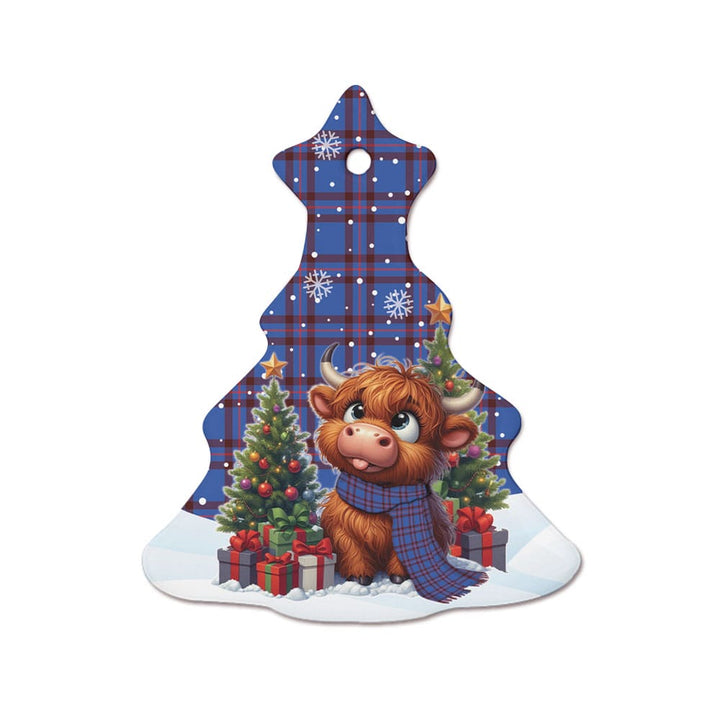 Scottish Elliot Modern Clan Tartan Ceramic Ornament Cute Highland Cow Christmas Tree Style Tartan Plaid