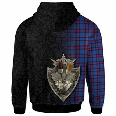 Scottish Elliot Modern Clan Tartan Hoodie - Half Thistle Flowers Celtic Design Back Side Tartan Plaid