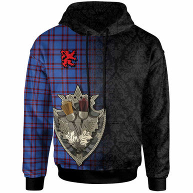 Scottish Elliot Modern Clan Tartan Hoodie - Half Thistle Flowers Celtic Design Front Side Tartan Plaid