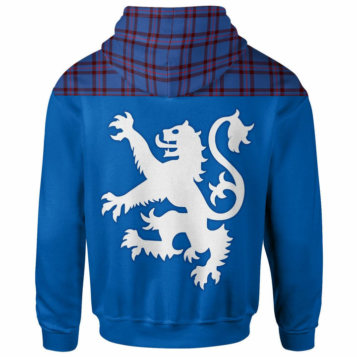 Scottish Elliot Modern Clan Tartan Hoodie - Lion Rampant of Scotland With Flag back Side Tartan Plaid