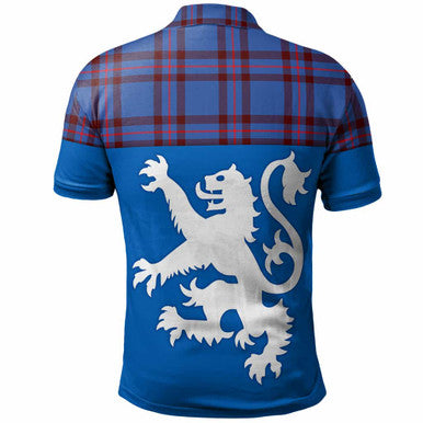 Scottish Elliot Modern Clan Tartan Polo Shirt - Lion Rampant of Scotland With Flag Back Side Tartan Plaid