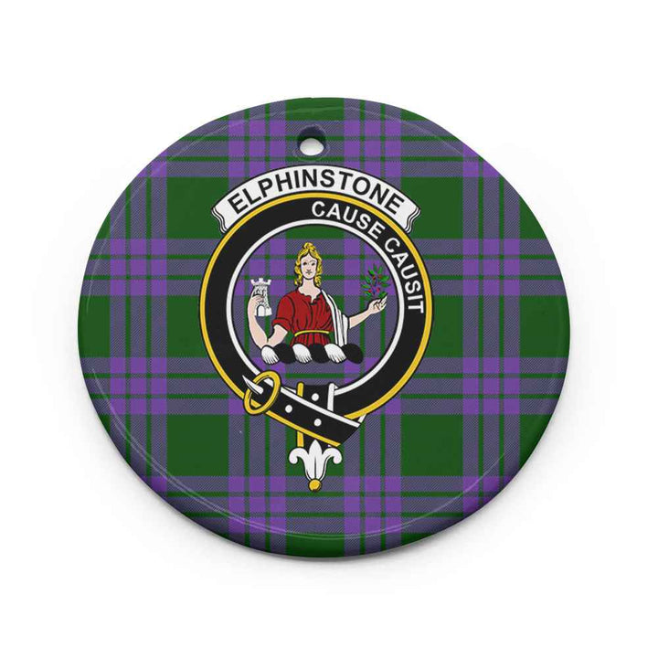 Scottish Elphinstone Clan Crest Tartan Ceramic Ornament Circle Shape Tartan Plaid