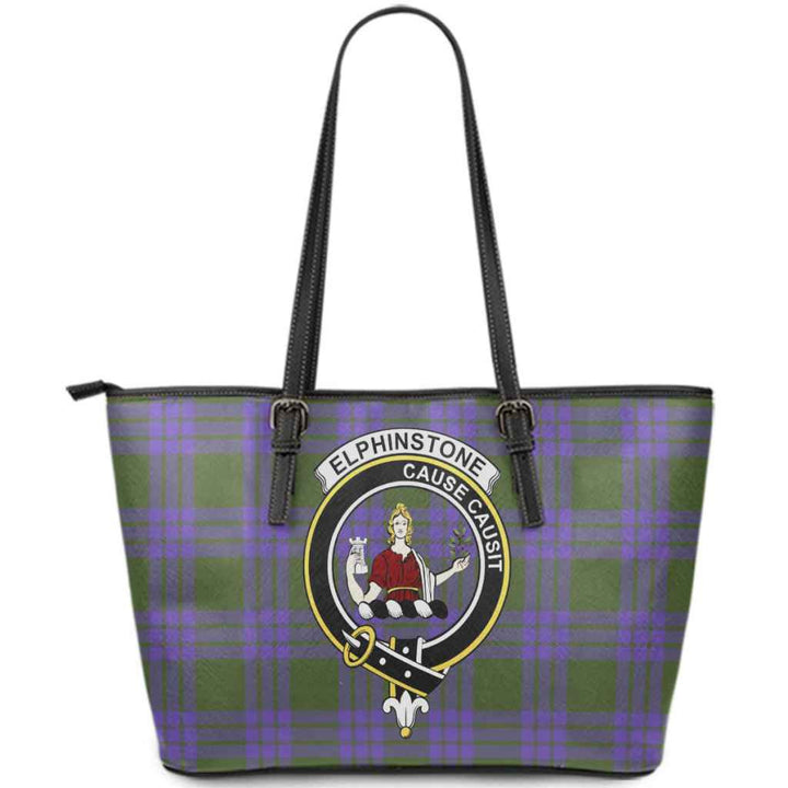 Scottish Elphinstone Clan Crest Tartan Leather Tote Tartan Plaid