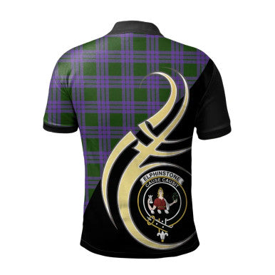Scottish Elphinstone Clan Crest Tartan Polo Shirt Believe in Me Back Side Tartan Plaid