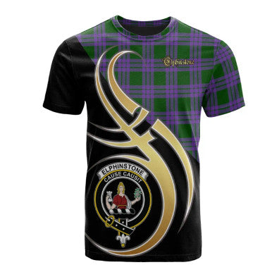 Scottish Elphinstone Clan Crest Tartan T-Shirt Believe in Me Front Side Tartan Plaid