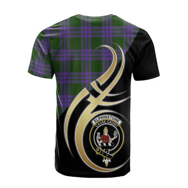 Scottish Elphinstone Clan Crest Tartan T-Shirt Believe in Me Back Side Tartan Plaid