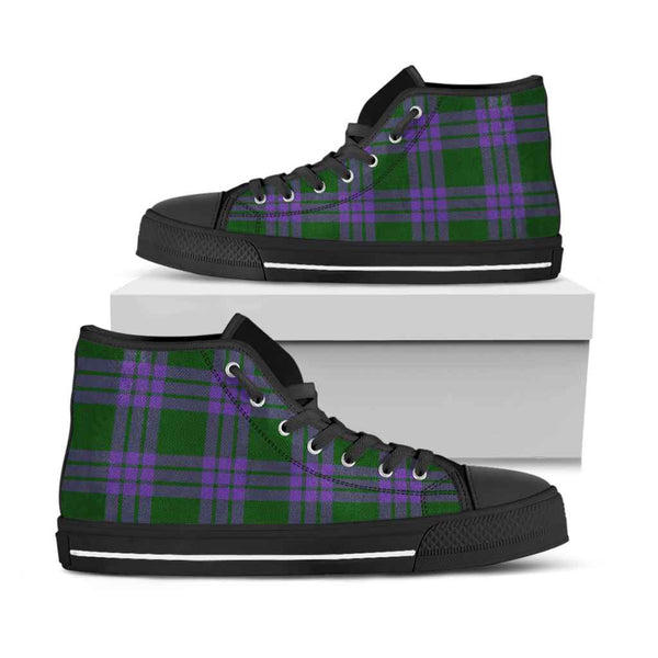 Scottish Elphinstone Clan Tartan High Top Shoes Black Sole Tartan Plaid
