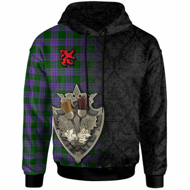 Scottish Elphinstone Clan Tartan Hoodie - Half Thistle Flowers Celtic Design Front Side Tartan Plaid