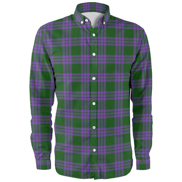 Scottish Elphinstone Clan Tartan Long Sleeve Shirt Front Side Tartan Plaid