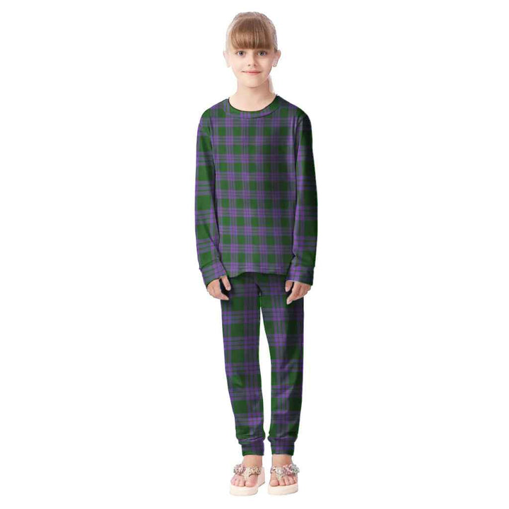 Scottish Elphinstone Clan Tartan Pajama Set Kid Front Side Tartan Plaid