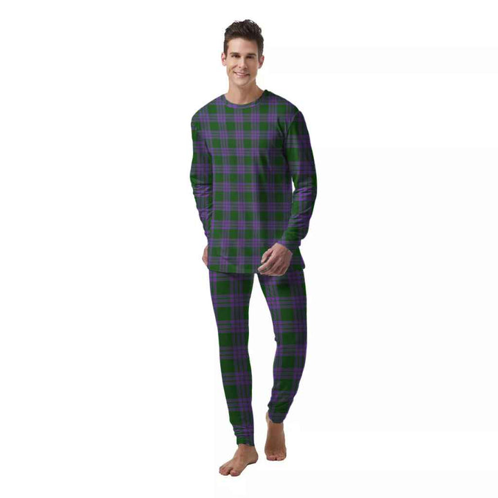 Scottish Elphinstone Clan Tartan Pajama Set  Men Front Side Tartan Plaid